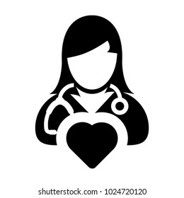 Doctor Icon Vector Cardiologist Specialist with Heart Symbol Female Physician Profile Avatar in Glyph 
Pictogram illustration