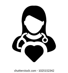 Doctor Icon Vector Cardiologist Specialist with Heart Symbol Female Physician Profile Avatar in Glyph 
Pictogram illustration