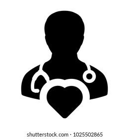 Doctor Icon Vector Cardiologist Specialist with Heart Symbol for Male Physician Profile Avatar in Glyph Pictogram illustration
