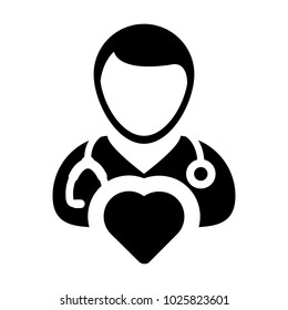 Doctor Icon Vector Cardiologist Specialist With Heart Symbol For Male Physician Profile Avatar In Glyph Pictogram Illustration