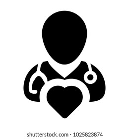 Doctor Icon Vector Cardiologist Specialist with Heart Symbol for Male Physician Profile Avatar in Glyph Pictogram illustration