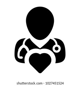 Doctor Icon Vector Cardiologist Specialist With Heart Symbol For Male Physician Profile Avatar In Glyph Pictogram Illustration