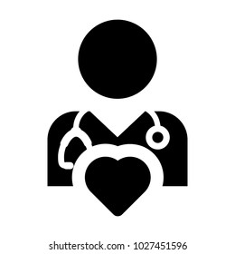 Doctor Icon Vector Cardiologist Specialist with Heart Symbol for Male Physician Profile Avatar in Glyph Pictogram illustration