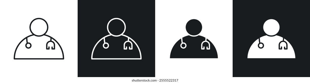 Doctor icon vector collection in black and white.
