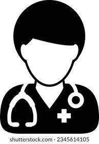 Doctor icon vector male person profile avatar with stethoscope for medical consultation in Glyph Pictogram illustration