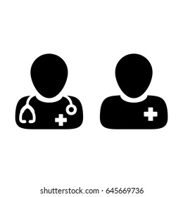 Doctor Icon Vector With Patient Or Medical Assistant Avatar In Glyph Pictogram Symbol Illustration