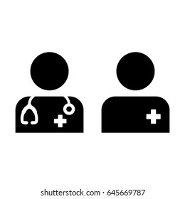 Doctor Icon Vector With Patient Or Medical Assistant Avatar In Glyph Pictogram Symbol Illustration