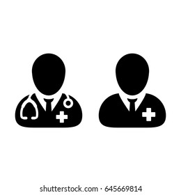 Doctor Icon Vector with Patient or Medical Assistant Avatar in Glyph Pictogram Symbol illustration