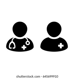 Doctor Icon Vector With Patient Or Medical Assistant Avatar In Glyph Pictogram Symbol Illustration