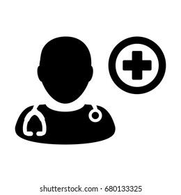 Doctor Icon Vector Person Avatar With Stethoscope and Cross Symbol Glyph Pictogram illustration