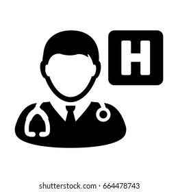 Doctor Icon Vector With Stethoscope and Hospital Symbol in Glyph Pictogram illustration