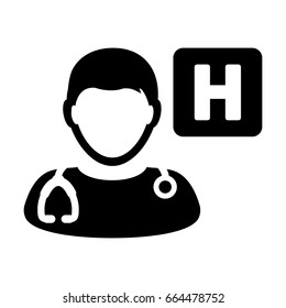 Doctor Icon Vector With Stethoscope and Hospital Symbol in Glyph Pictogram illustration