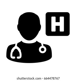 Doctor Icon Vector With Stethoscope and Hospital Symbol in Glyph Pictogram illustration