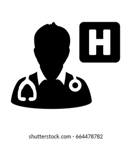 Doctor Icon Vector With Stethoscope and Hospital Symbol in Glyph Pictogram illustration