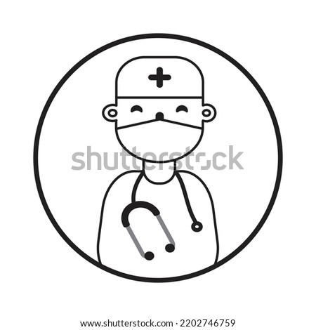 Doctor Icon.Doctor with Face Mask Vector Line Icons.Doctor icon design template vector isolated illustration.Style is flat rounded symbol, black color, rounded angles, white background.EPS10.