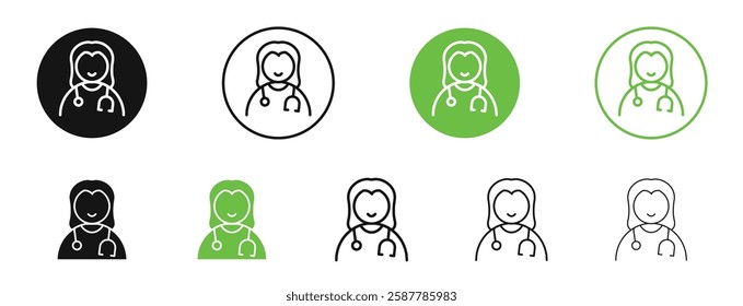 Doctor icons in black and green colors collection