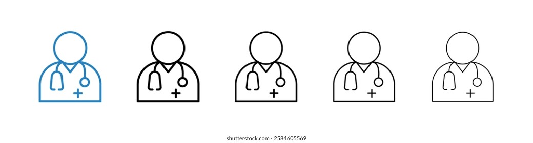 Doctor icons in five different stroke sizes