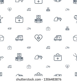 doctor icons pattern seamless white background. Included editable outline hospital, heart with cross, medical mask, first aid kit, ambulance icons. doctor icons for web and mobile.