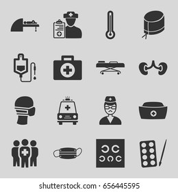 Doctor icons set. set of 16 doctor filled icons such as paints, drop counter, kidney, medical mask, nurse hat, eye test, ambulance, mri, medical group, hospital stretch