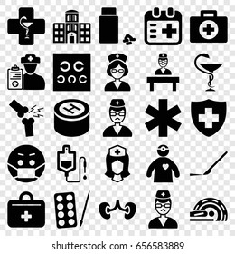 Doctor icons set. set of 25 doctor filled icons such as paints, emoji in mask, drop counter, scalpel, kidney, medical sign, medicine, nurse, eye test, mri, first aid kit