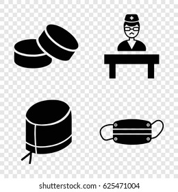Doctor icons set. set of 4 doctor filled icons such as tablet, nurse hat, doctor