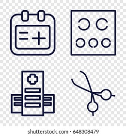 Doctor icons set. set of 4 doctor outline icons such as hospital, medical scissors, eye test