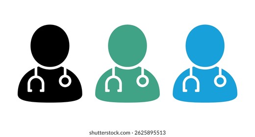 Doctor Icons Set, Flat doctor symbols with stethoscope