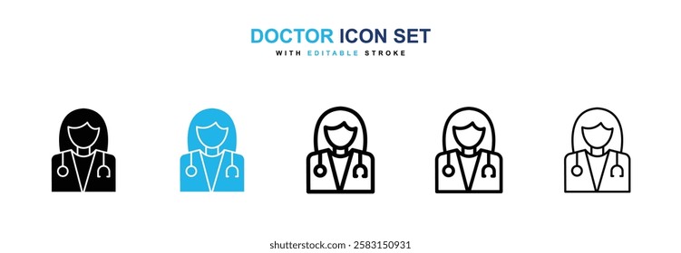 Doctor icons vector collection in black and blue colors on white background