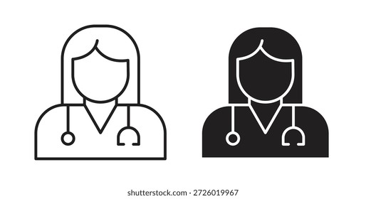 Símbolo de Vector de iconos de doctor con trazo editable y versiones planas