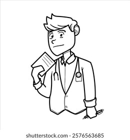 doctor illustration, cartoon, black and white, examination, good for visual elements, children's teaching materials, vector format