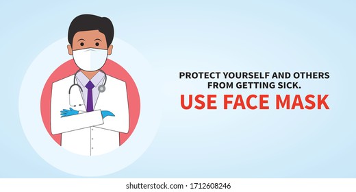 Doctor illustration design poster for self protection use face mask - Vector illustration.