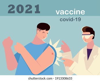 doctor injecting a patient, getting first shot of covid vaccine vector illustration