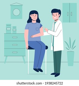 Doctor injecting vaccine to a patient flat design illustration