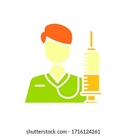 Icono plano de la inyección del médico. Este icono es adecuado para sus necesidades de diseño como carteles, anuncios, diseño web, etc.