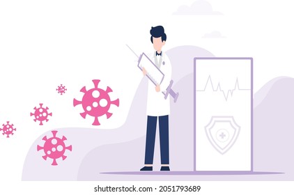 A doctor with a injection standing to kill corona.
