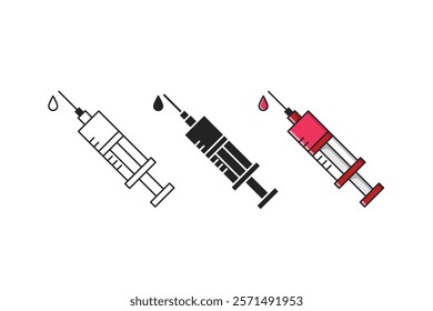 doctor injection vector with red liquid made in various flat and cartoon outline styles