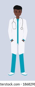 The doctor is isolated on a white background. Character in uniform. Vector illustration