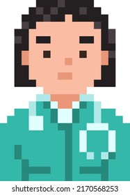 Doctor isolated on white background. Woman physician pixel game style illustration. Medic vector pixel art design. funny 8 bit people character icon.