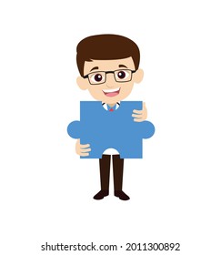 Doctor with Jigsaw puzzle Piece Flat Vector Cartoon Illustration