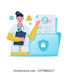 Doctor keep of patient document data confidentiality, Medical report document, Vector illustration