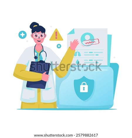 Doctor keep of patient document data confidentiality, Medical report document, Vector illustration
