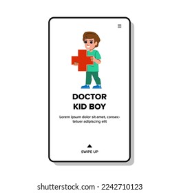 doctor kid boy vector. child medical, medicine patient, pediatrician care, happy preschooler doctor kid boy web flat cartoon illustration