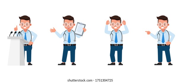 Doctor kid character vector design. Presentation in various action with emotions.