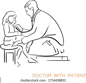 Doctor With Kid Patient Line Art