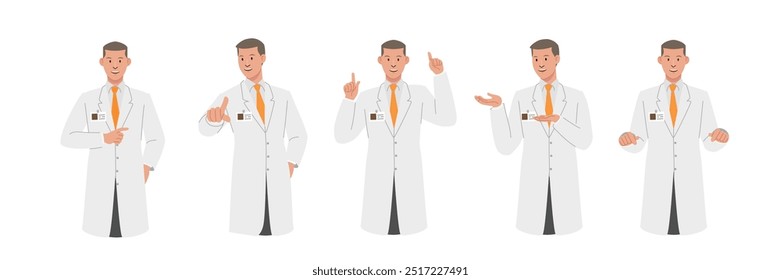 Doctor con cara amable y buena acción. Carácter de estilo de Vector plano. Campo de la salud.