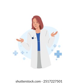 Doctor con cara amable y buena acción. Carácter de estilo de Vector plano. Campo de la salud.