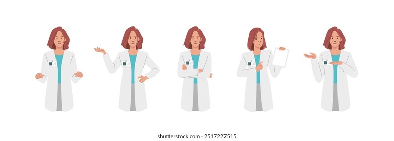 Doctor con cara amable y buena acción. Carácter de estilo de Vector plano. Campo de la salud.