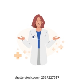 Doctor con cara amable y buena acción. Carácter de estilo de Vector plano. Campo de la salud.