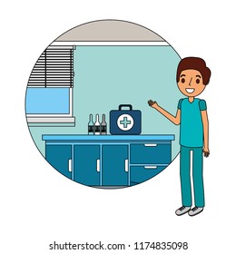doctor with kit first aid medical examination room
