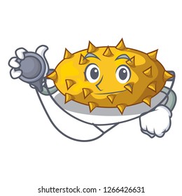 Doctor kiwano fruits on the cartoon table